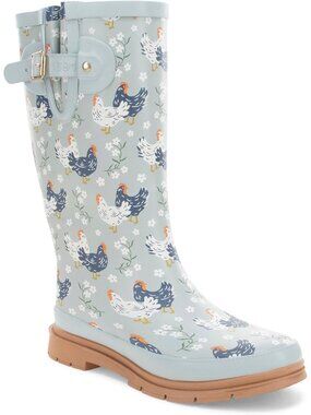 Women's Blue Tall Waterproof Rain Boot Outdoor Rubber Cute Garden Shoes